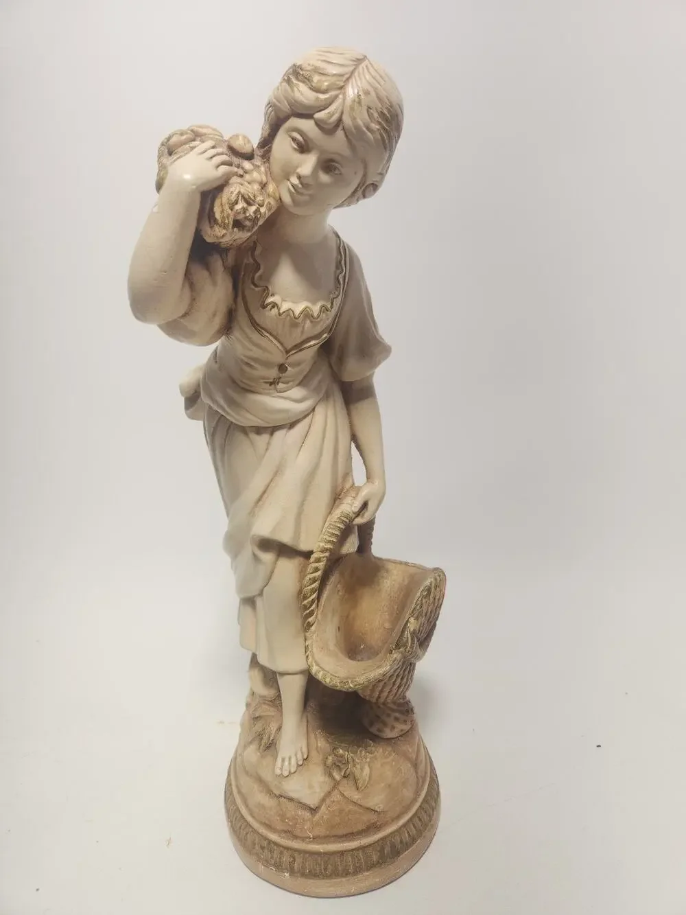 Vintage Made in Italy Girl Figurine Basket Fruit Statue 20